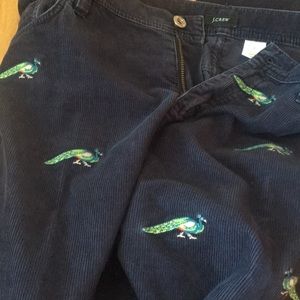 JCrew Peacock Embroidered Corduroy Pants